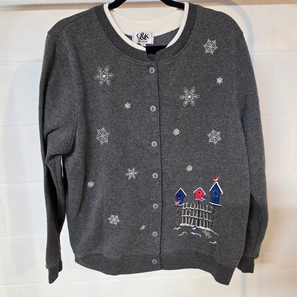 CLEARANCE‎ 💲6️⃣ C&K Designs Snowflake Birdhouse Embroidered Cardigan Large